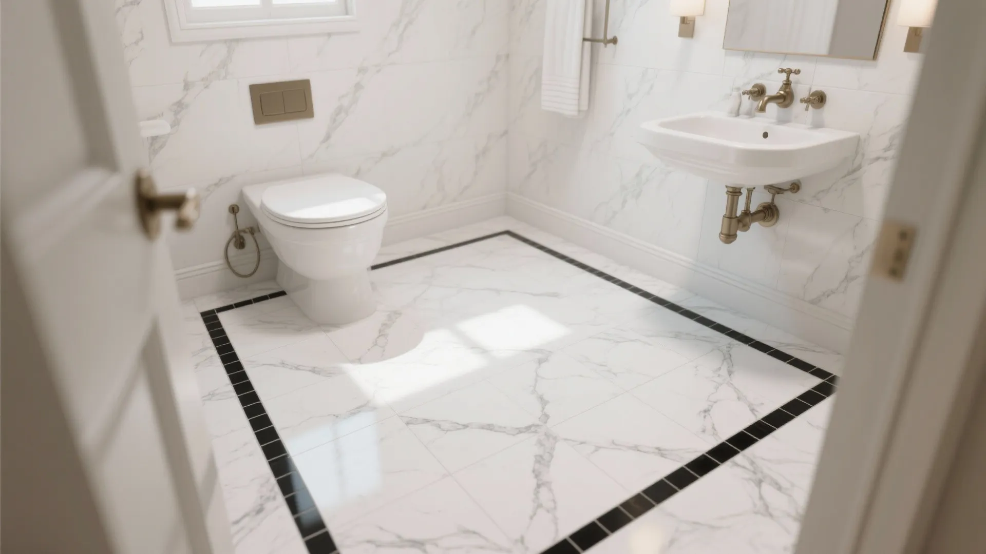 4. Subtle marble veining on white with black trim