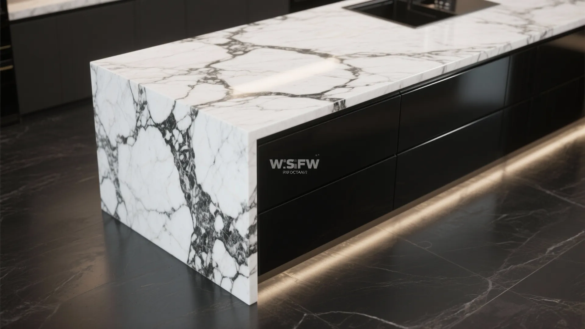 3. Pattern Play: Black Base with White Marble Veins