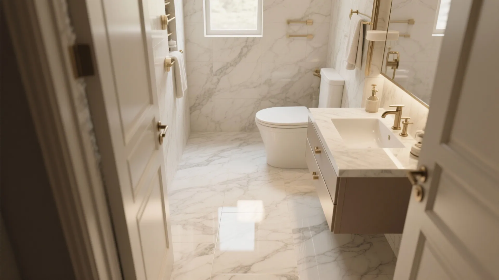3) Marble-look vinyl for a luxe feel