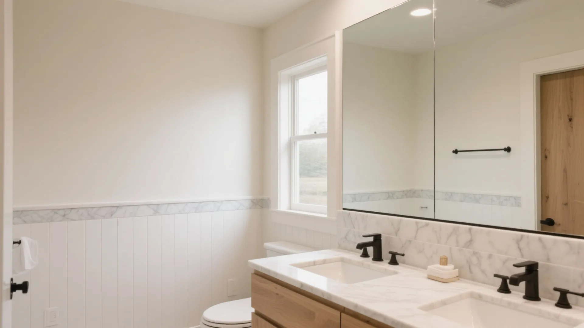 4) Marble wainscot + painted upper walls