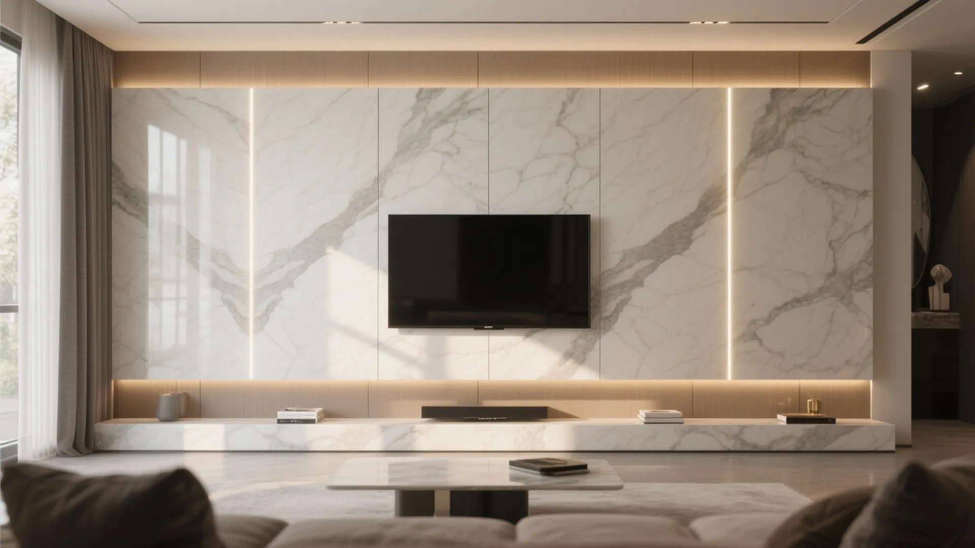 Marble (or Porcelain) Accent Wall with Linear Lighting