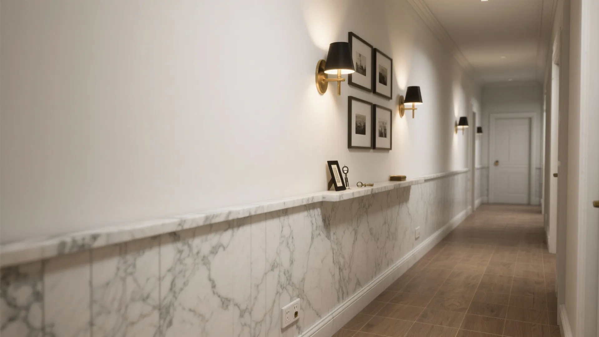 2) Marble wall cladding with picture ledge