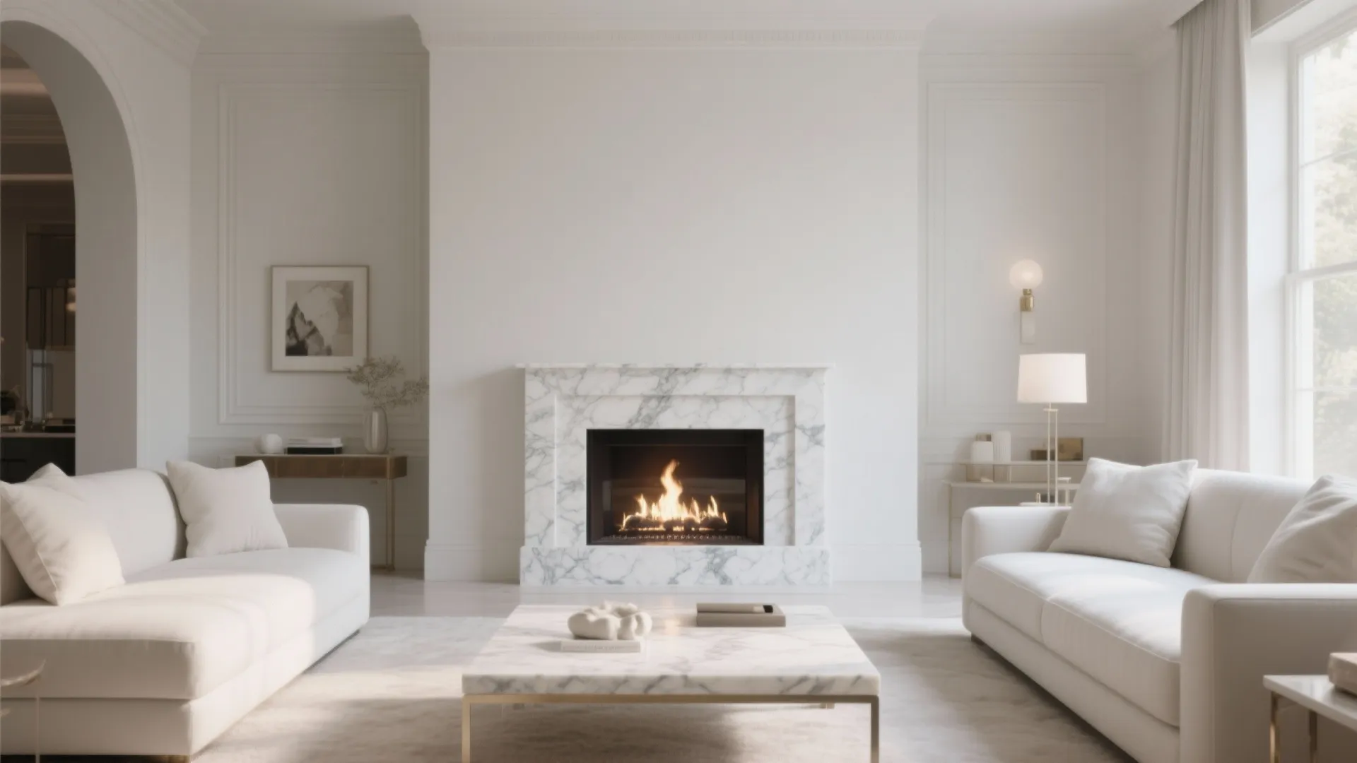 7. White Fireplace with Marble Surround