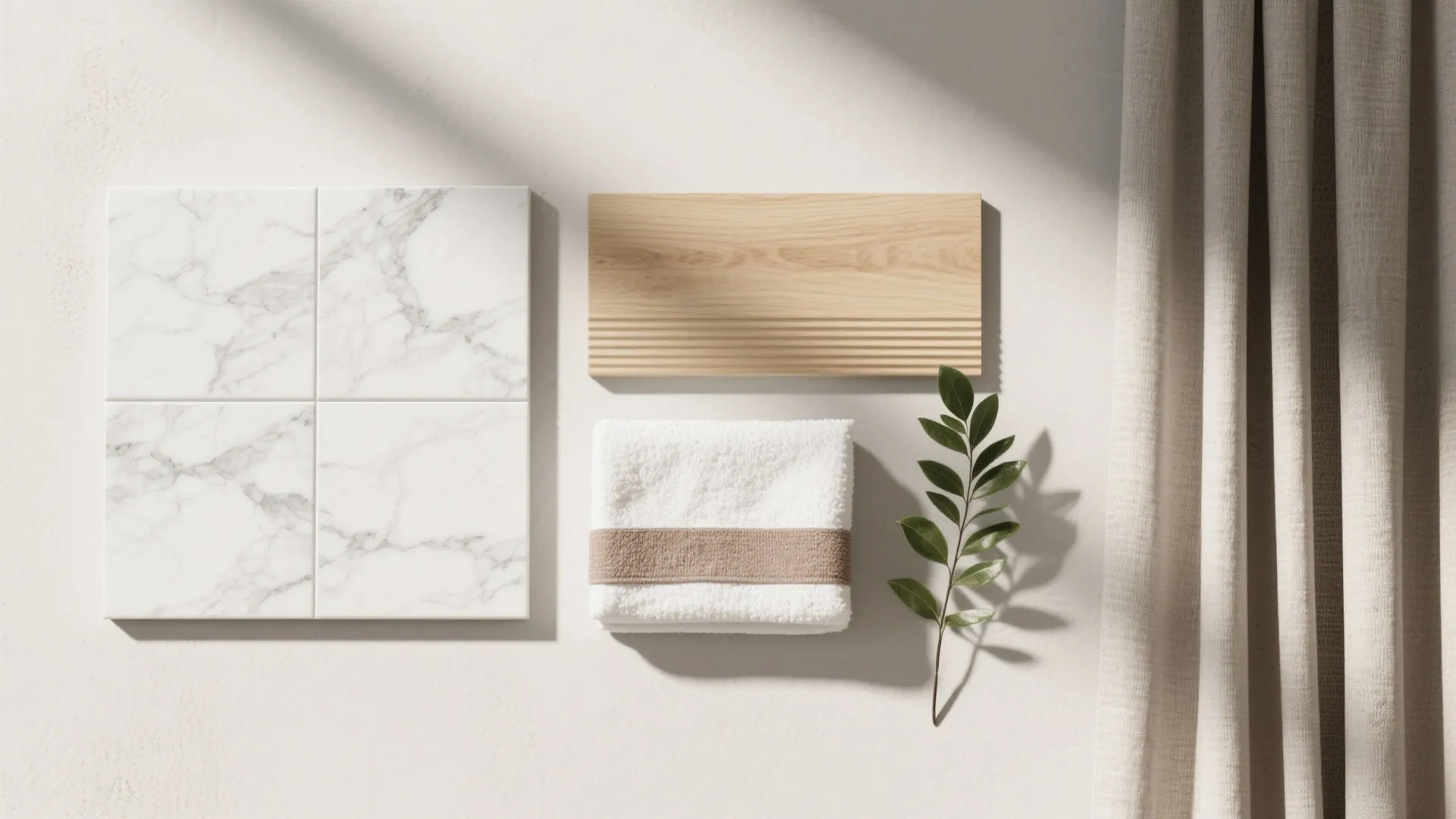 Soft Warmth: Wood, Textiles, and Greenery with Marble
