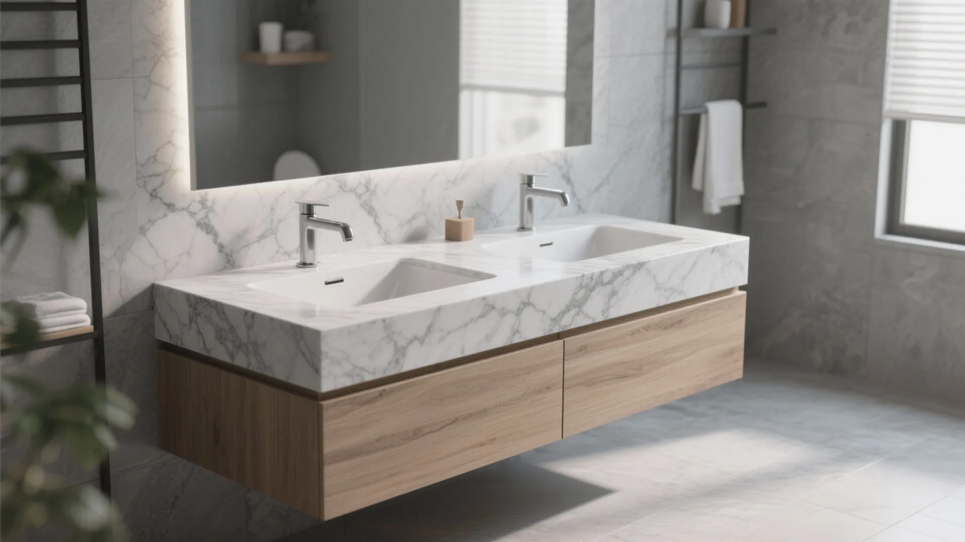 Mixed Material Marble Sink Area