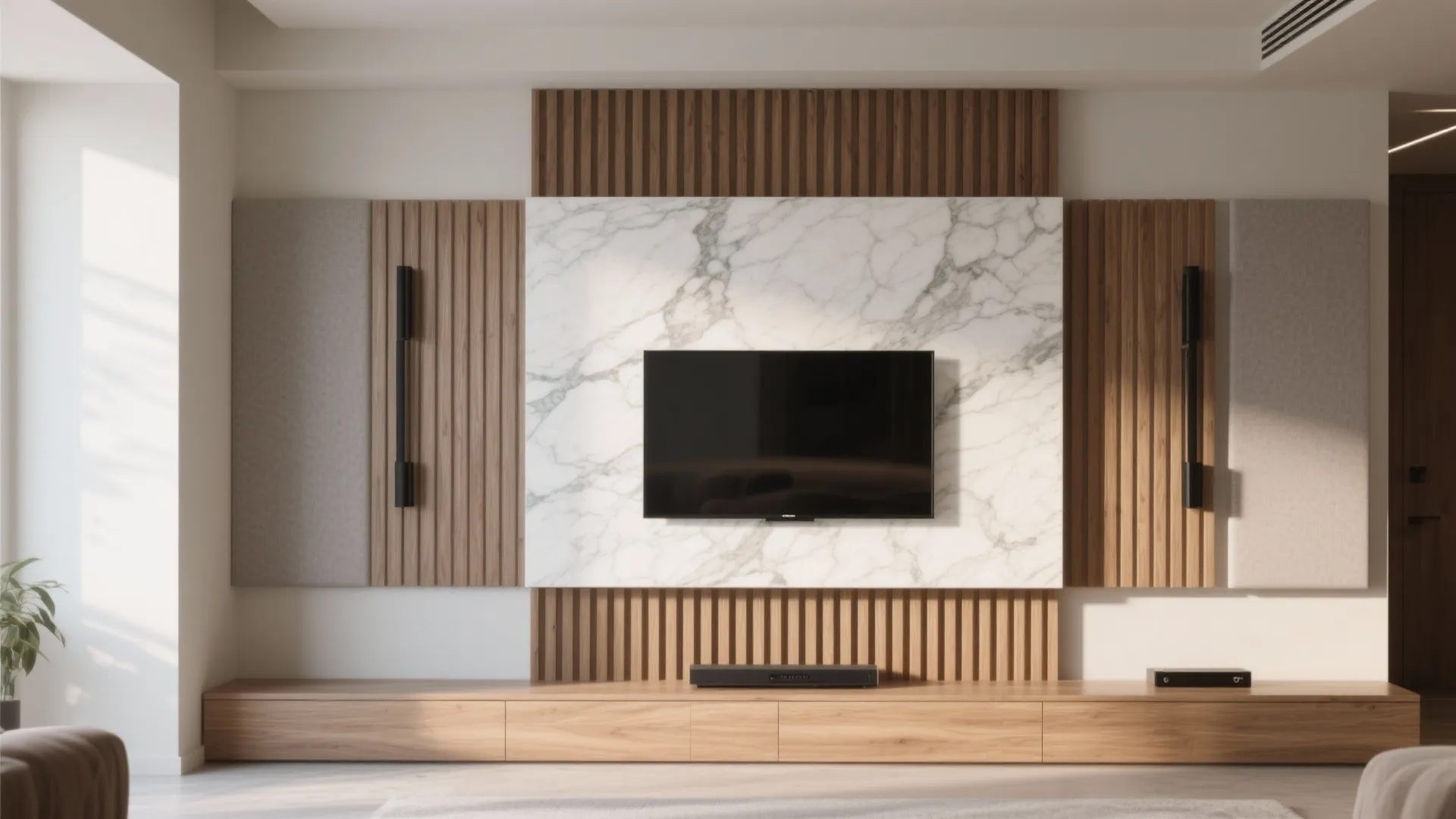 Marble + Wood Slats for Warm Minimalism