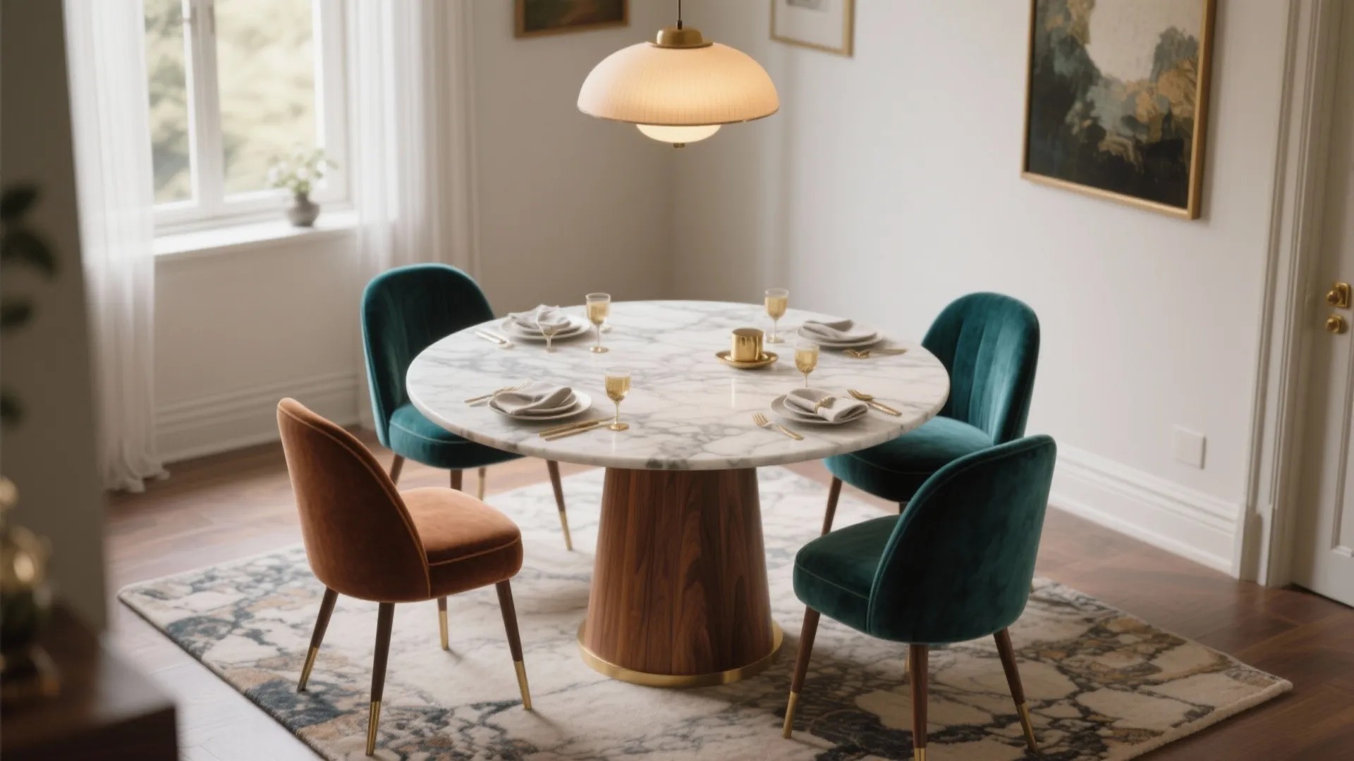 4. Mixed Materials: Marble, Wood, and Velvet