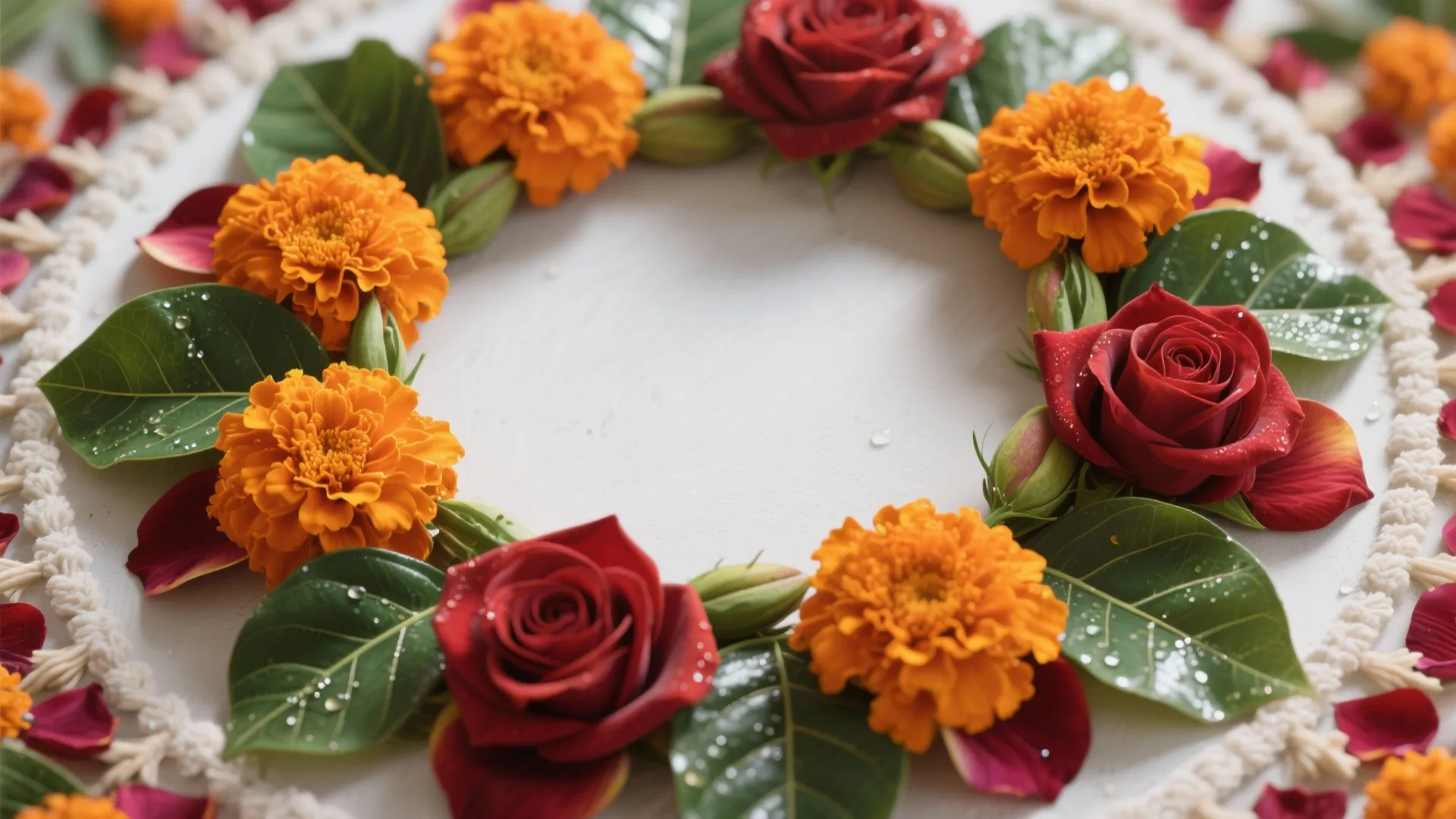 3D Marigold-Petal and Leaf Layered Rangoli