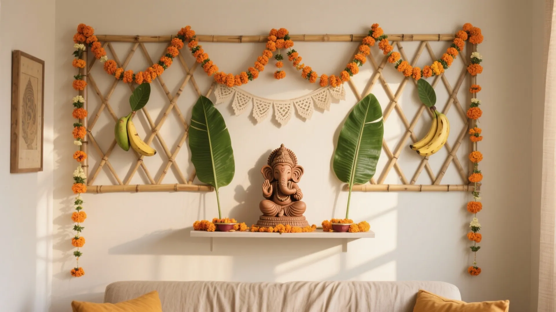 Marigold-and-Mango Leaf Backdrop Layering