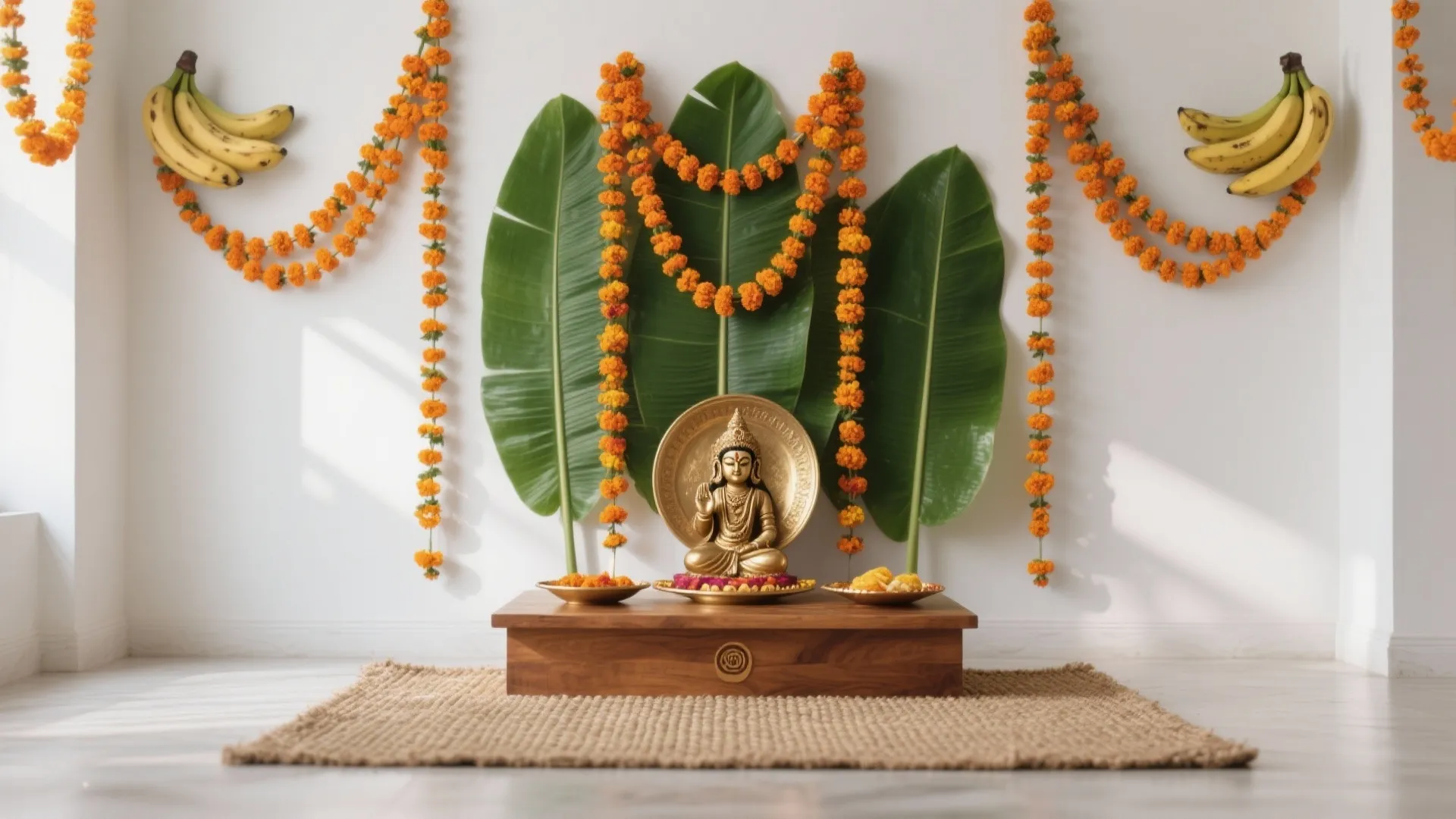 Minimalist Marigold & Banana Leaf Backdrop