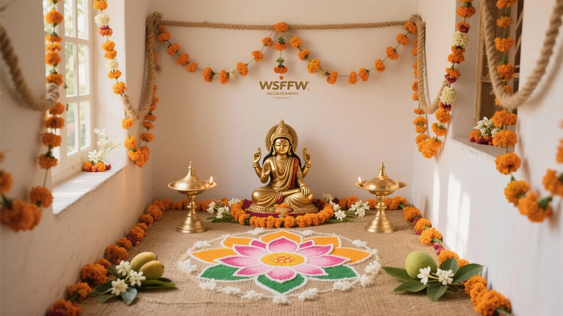 Fresh Flower Focus: Marigold Curtains & Lotus Rangoli