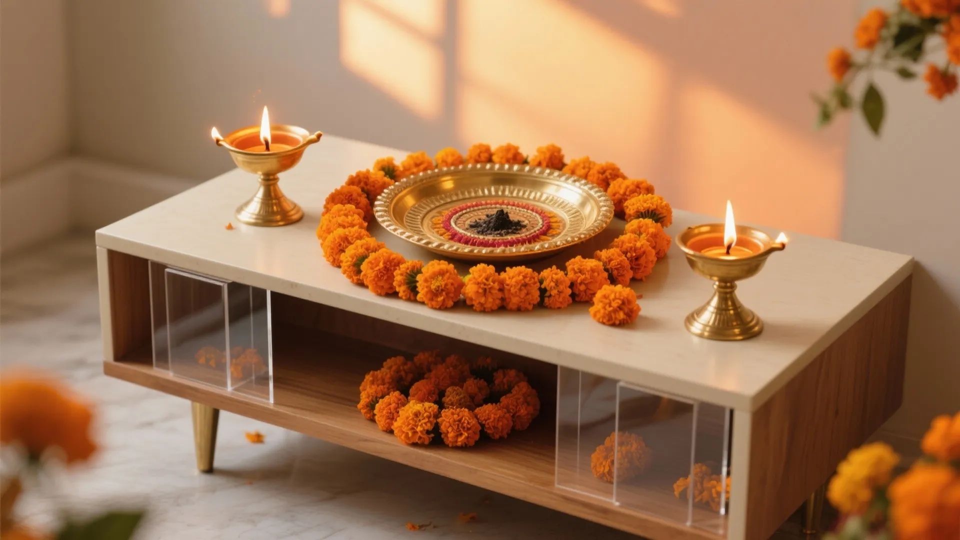 Marigold Ring with Layered Diyas