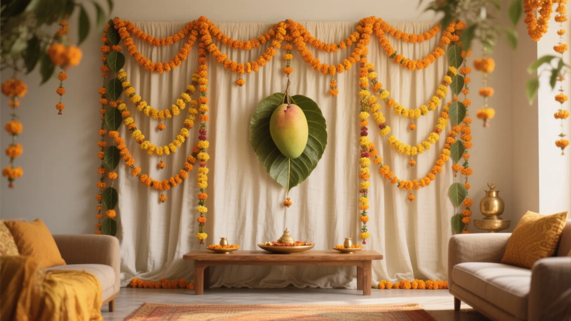 Traditional Marigold Toran Backdrop