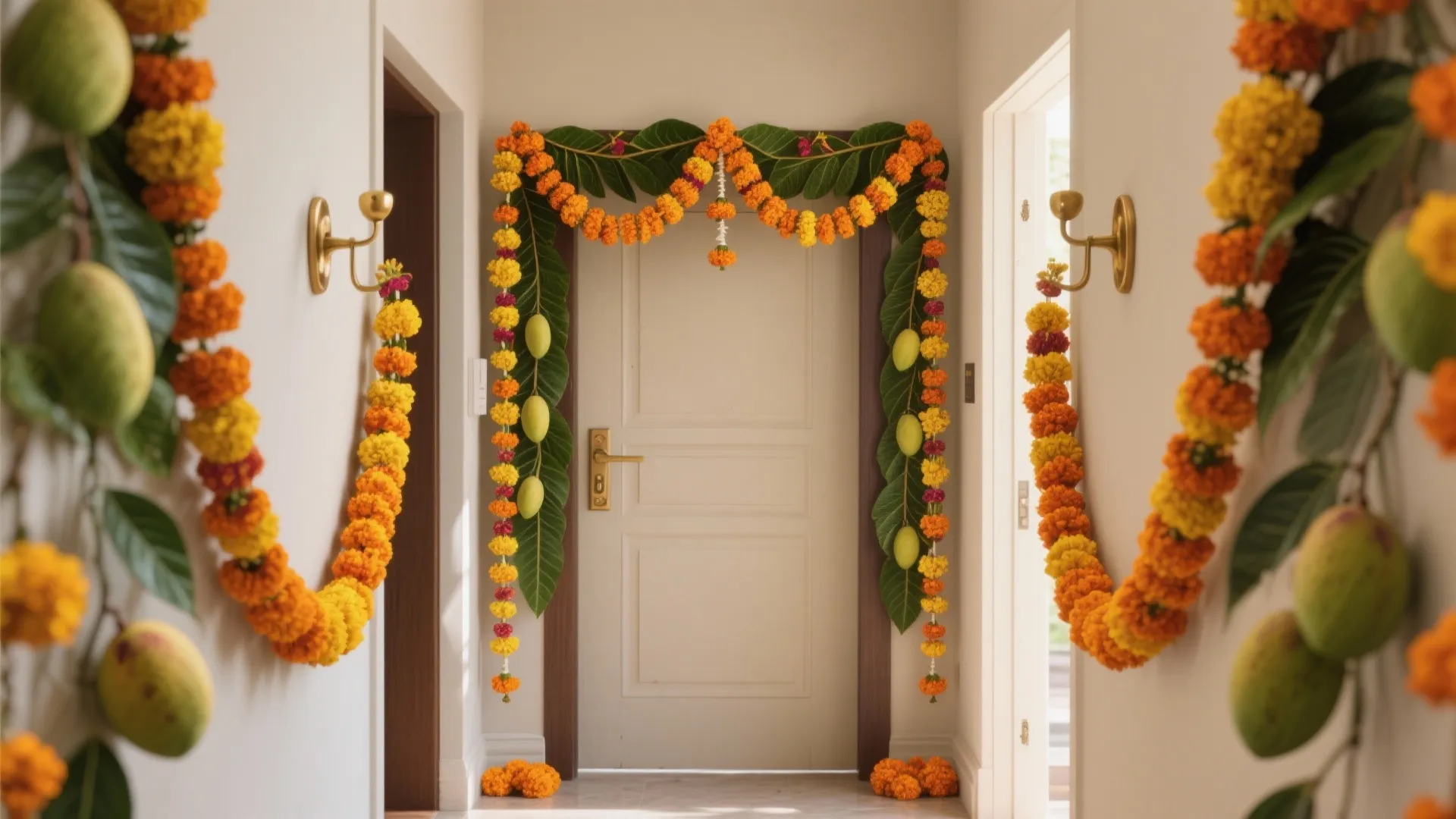 Marigold Torans and Mango Leaf Charm