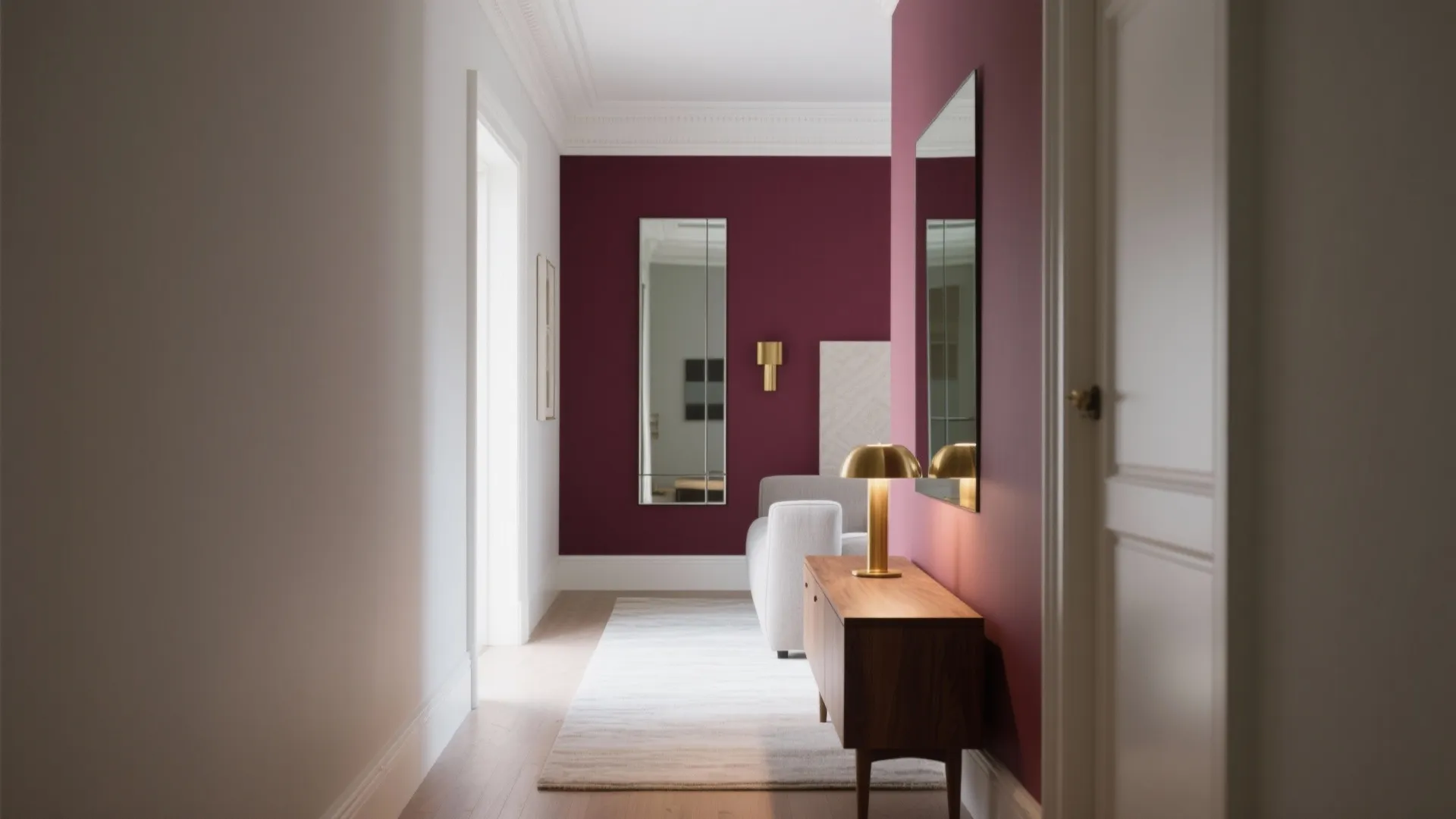 Glass and mirror to open maroon walls