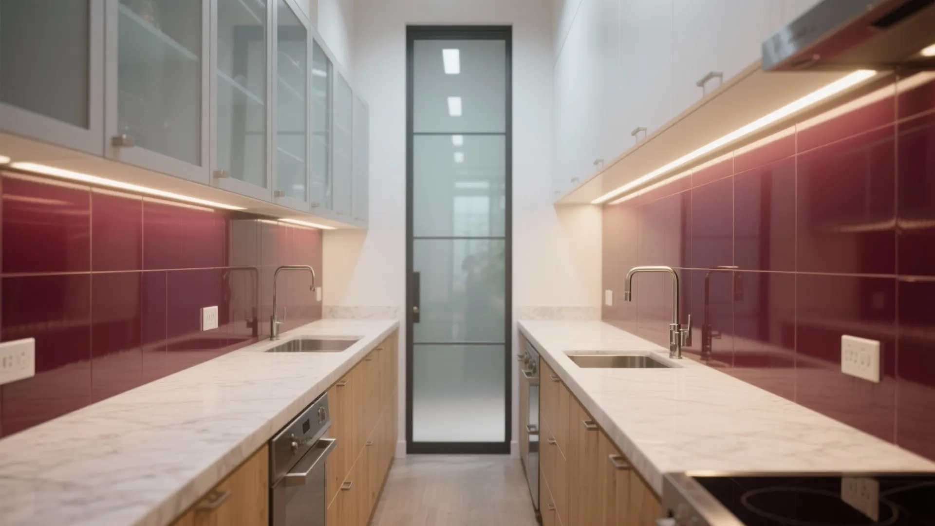 Maroon + Glass: Lightening a Compact Kitchen