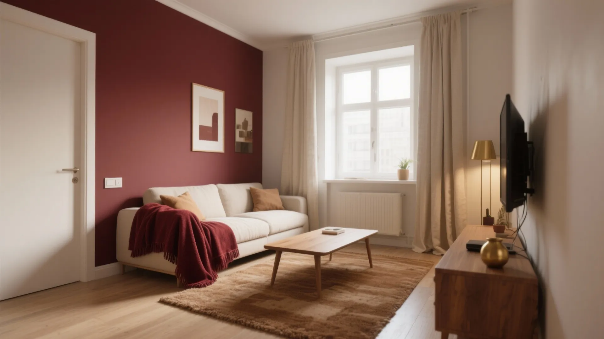 1. Maroon with warm neutrals for instant coziness