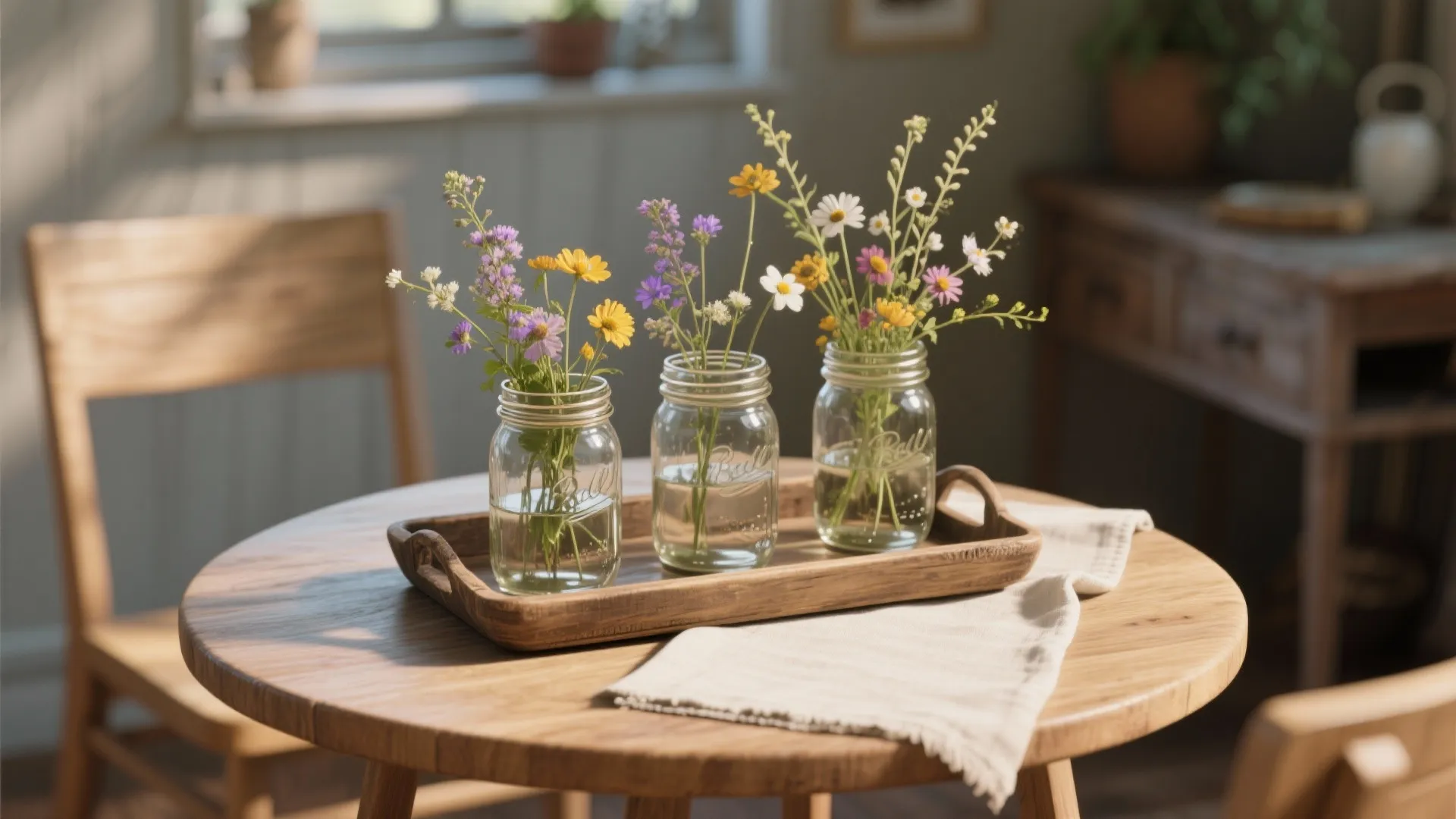 2. Mason jars with seasonal blooms