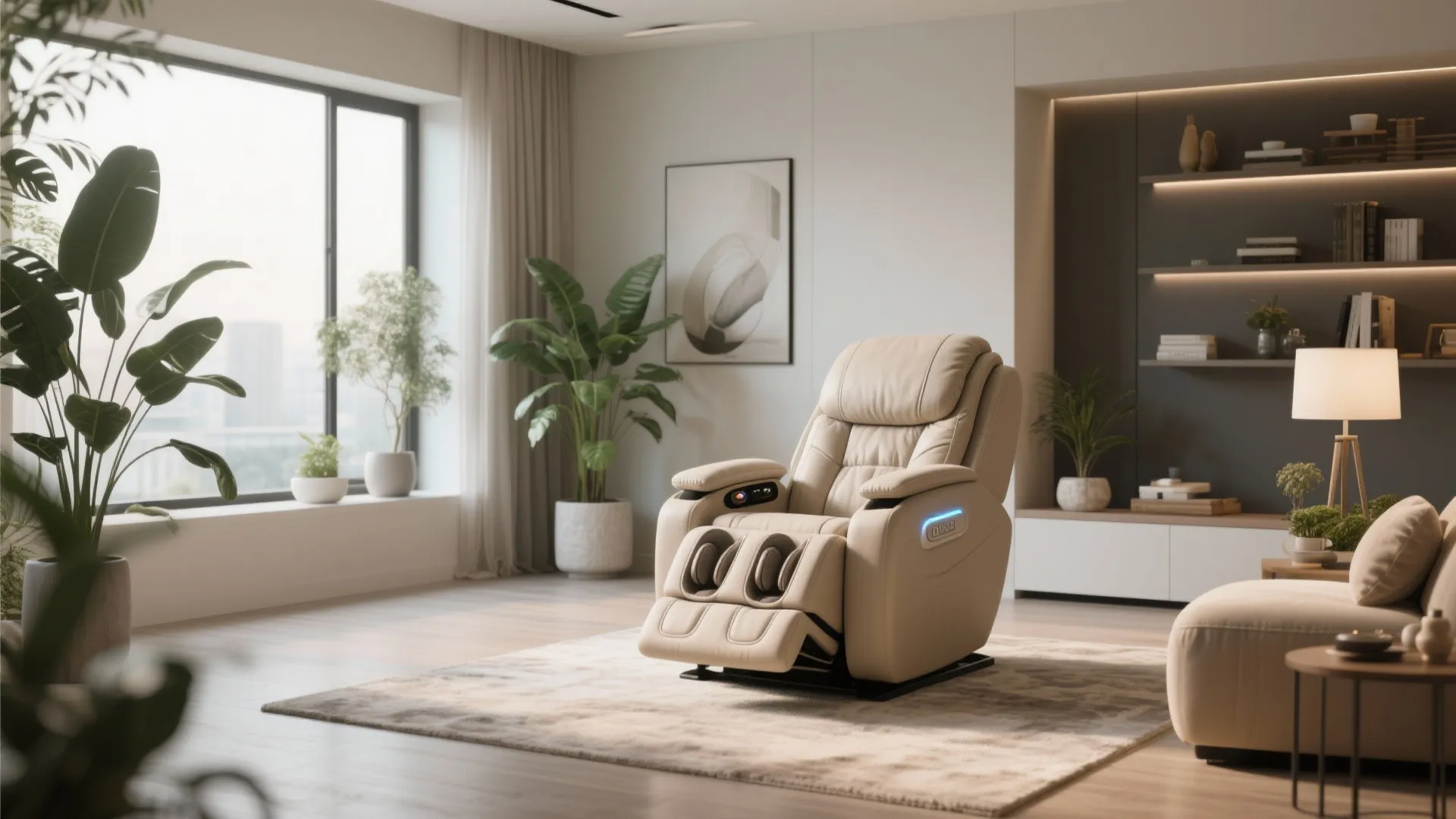 Modern recliner with massage function in a cozy corner