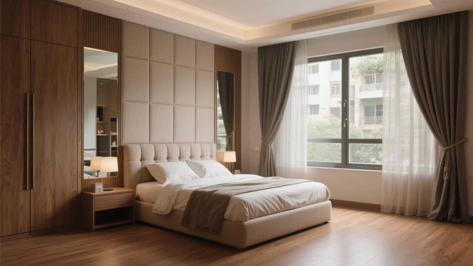 Master suite with wardrobe wall and acoustic calm