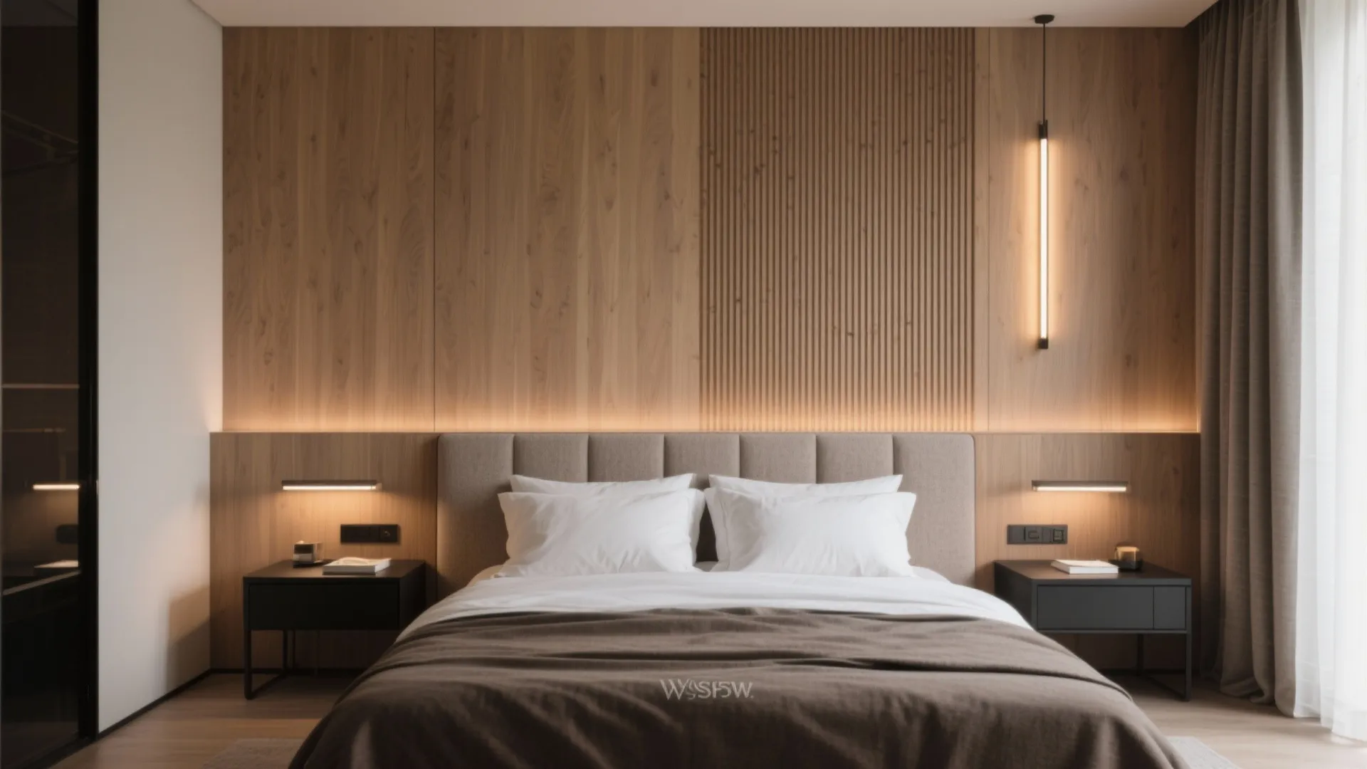 Master Suite Serenity: Wood Accents, Acoustic Calm, and Hidden Tech