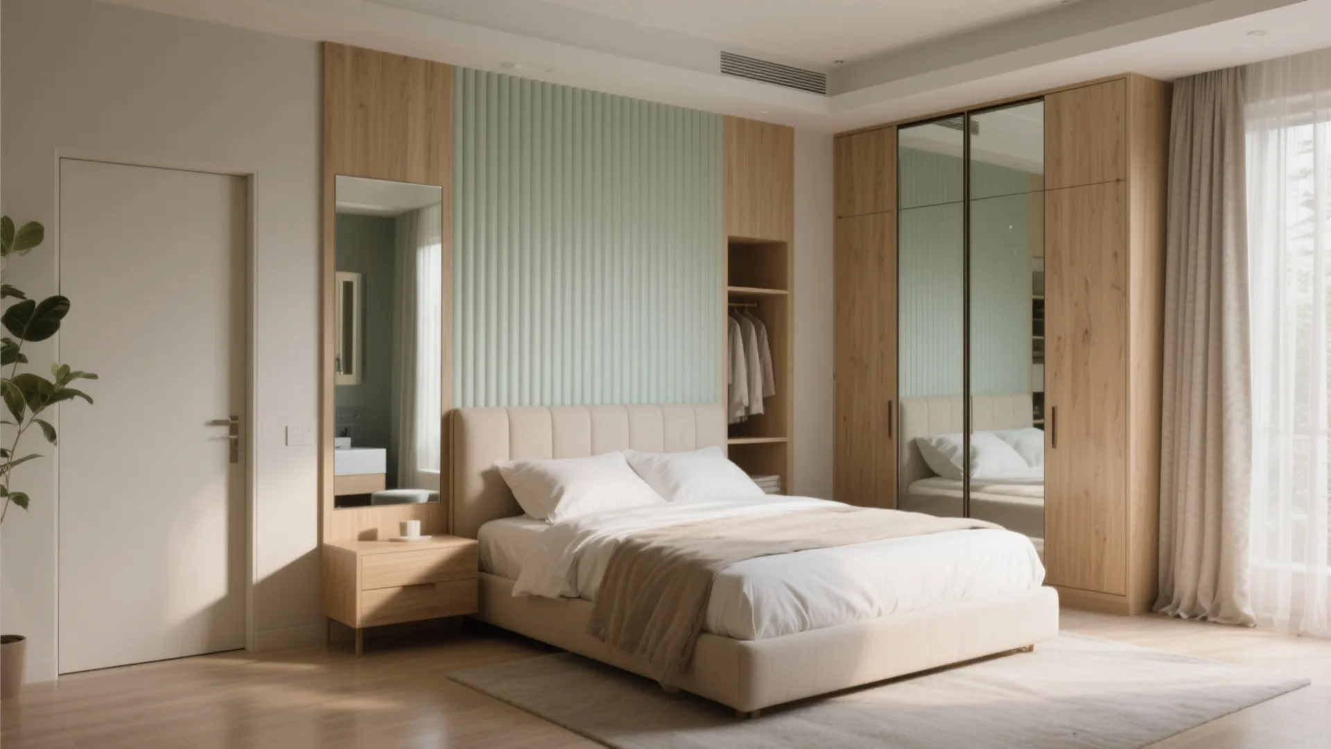 Compact master suite with a wardrobe niche