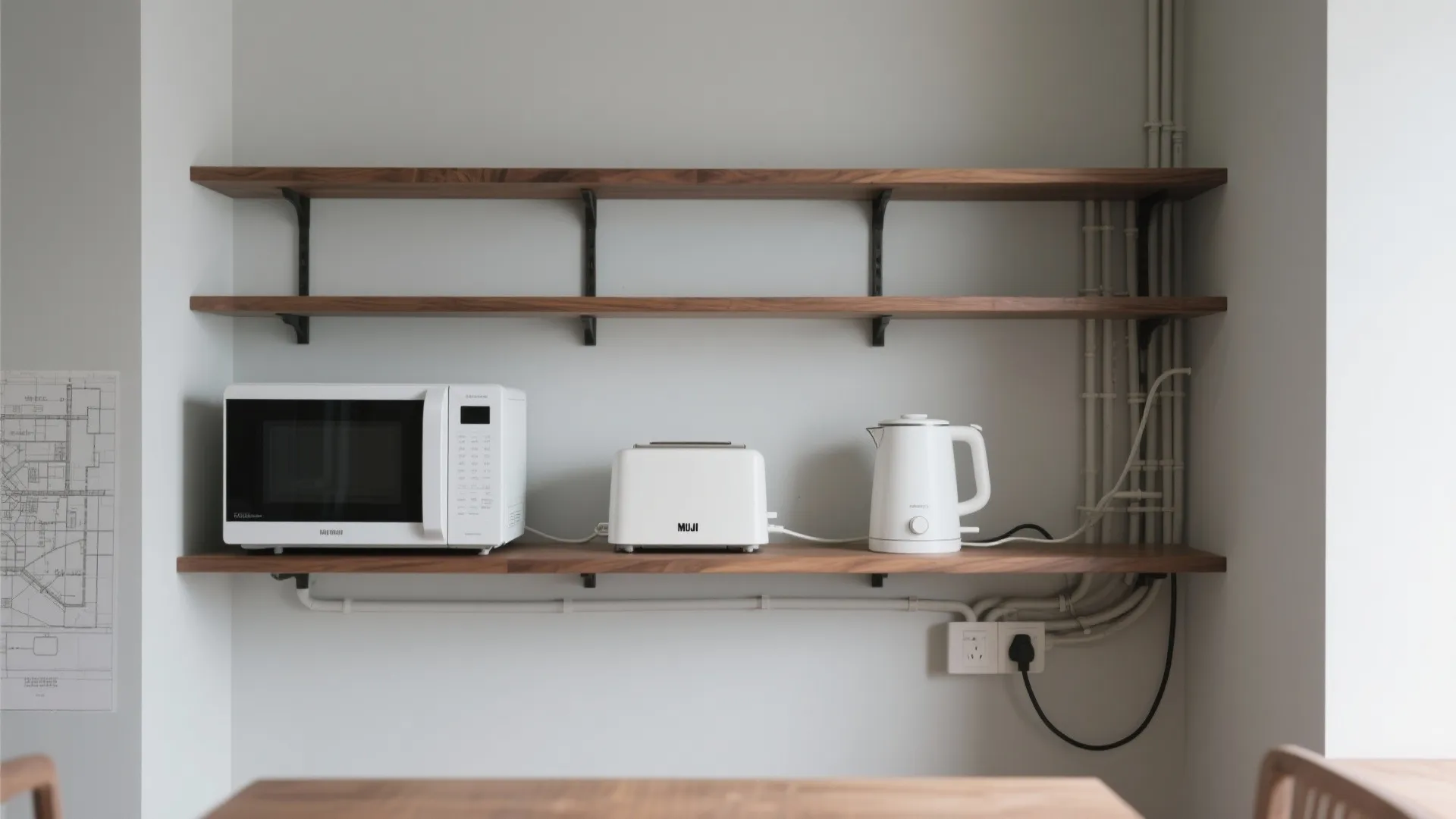 Tips 3: 調理家電は“同じ幅”で並べてコードを隠す（動線规划）