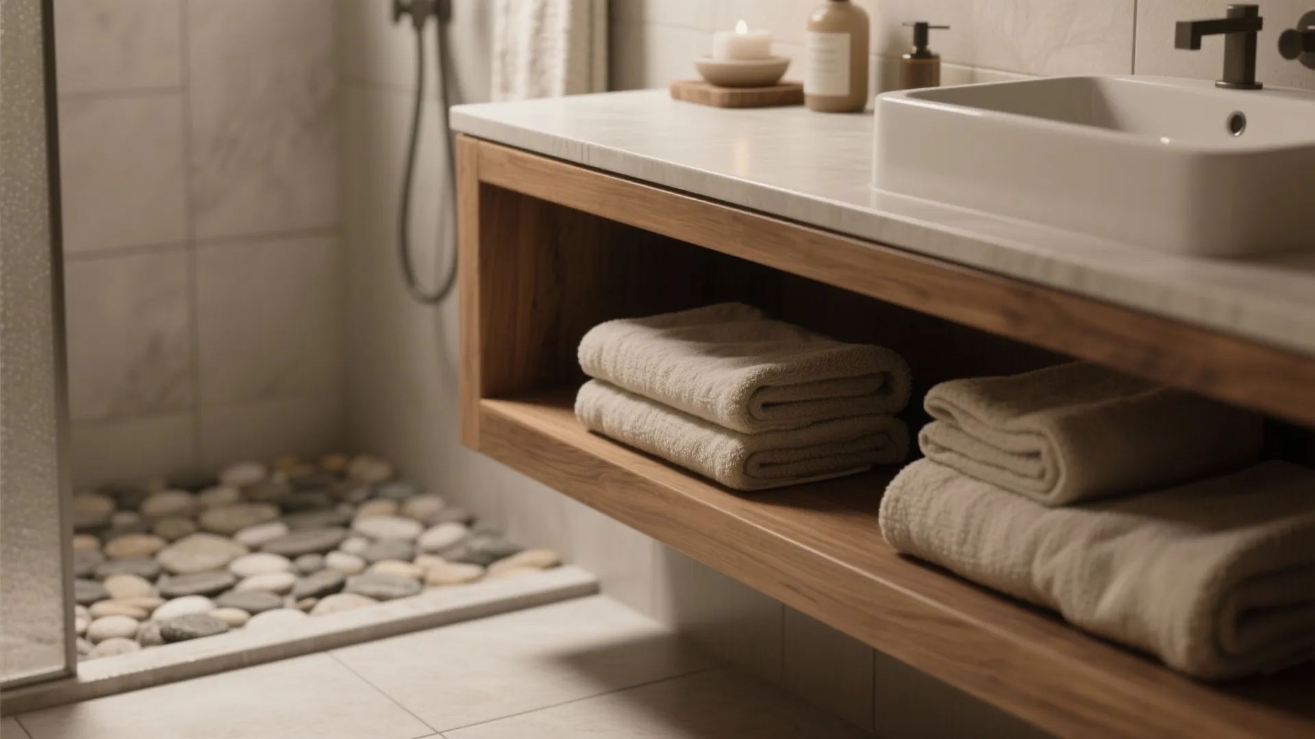 5. Material contrast and texture for a spa vibe