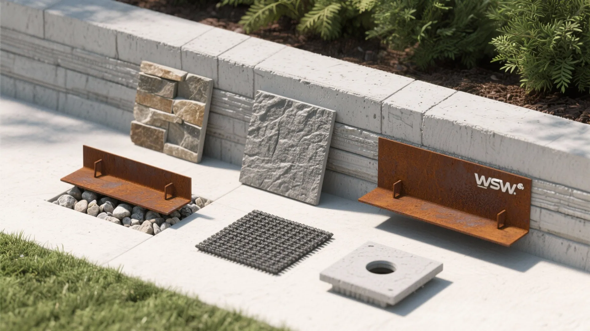 3) Honest materials: board-formed concrete, stone skins, or corten accents