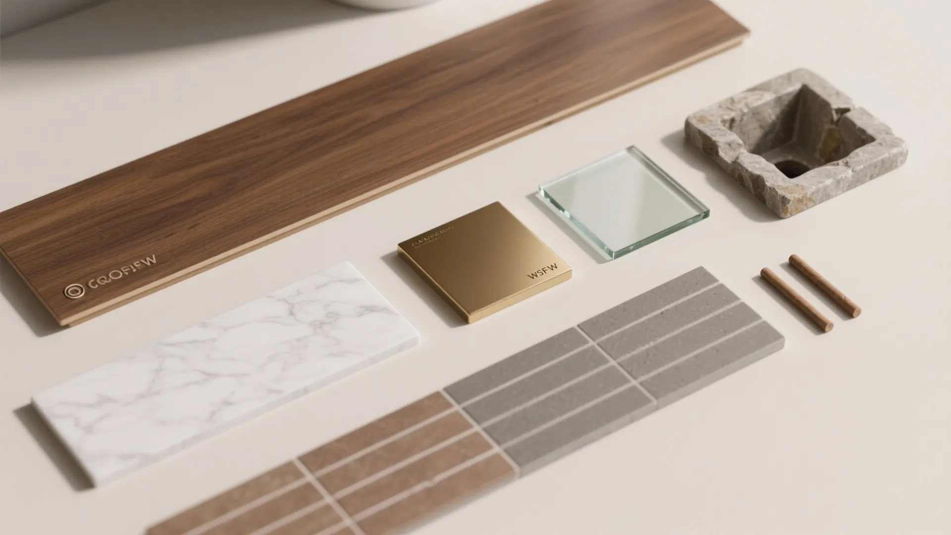 Mixed Materials: Stone, Glass, and Warm Metal with Wood Tile