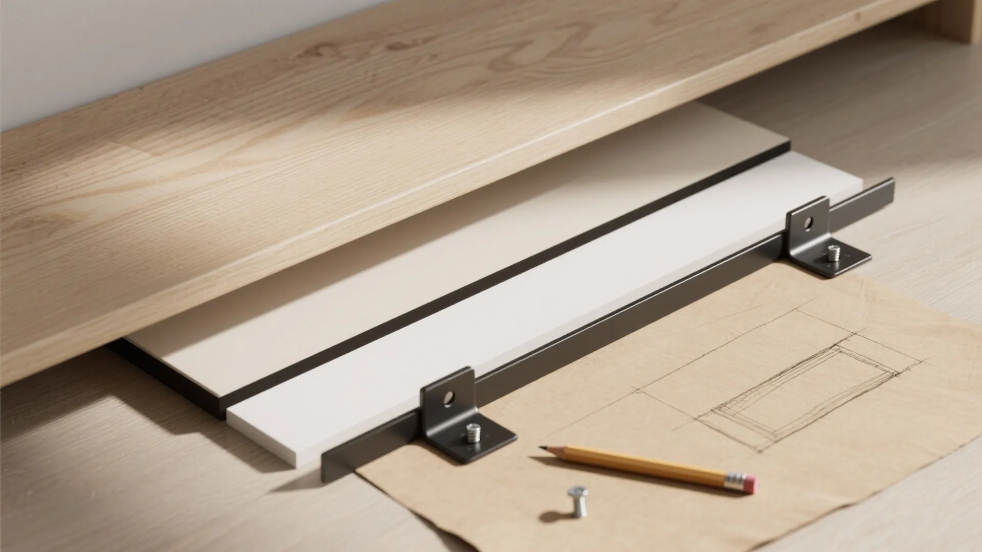 3) Mixed materials—oak, painted MDF, and a slim metal reveal