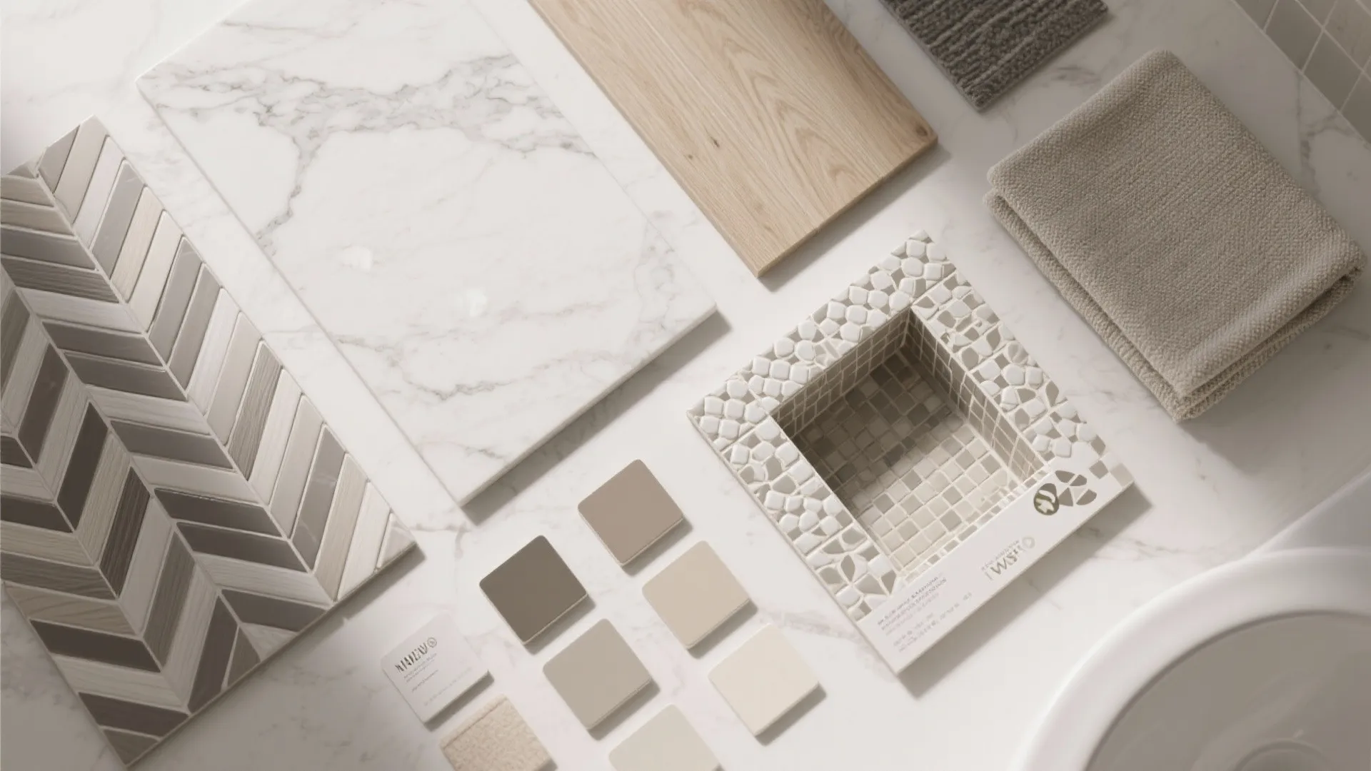 [
  {
    "url": "https://coohom-biz-sg-s3.coohom.com/ins/static/article/material-flatlay-1759384894018455600.jpg",
    "alt": "Interior design material board with white marble wood samples small tiles various neutral fabric swatches"
  }
]