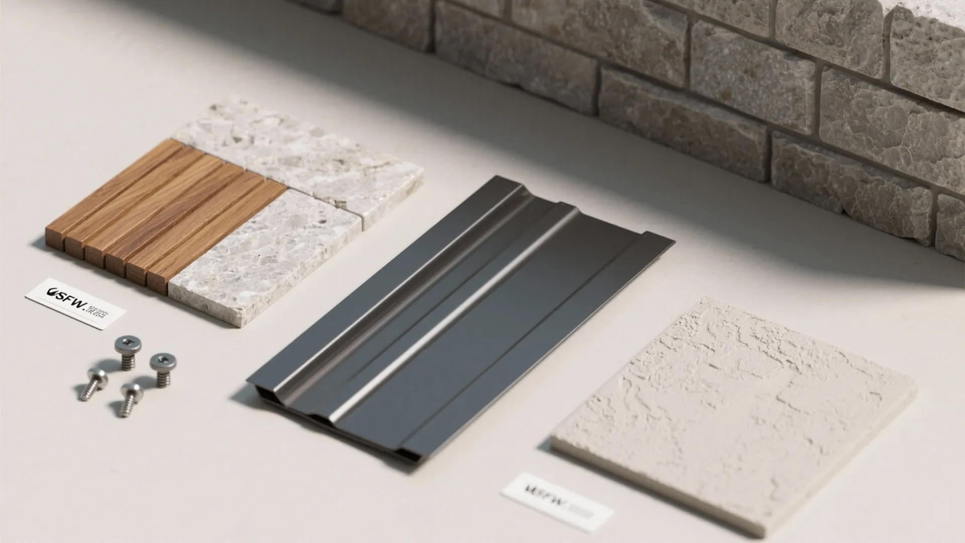 Mixed-Material Boundary Wall: Stone, Wood, and Metal Accents