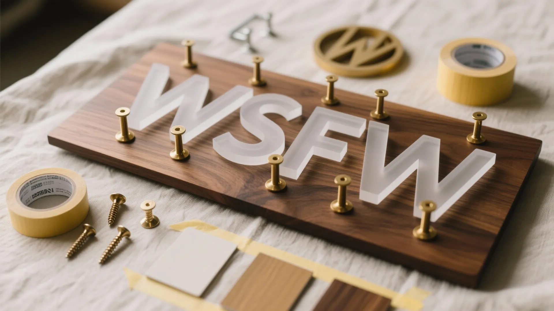 Material Layers: Wood, Acrylic, and Metal Name Walls