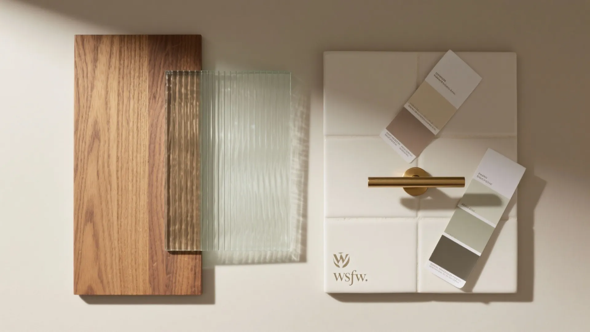 Material touches: warm wood, fluted glass, and metal accents