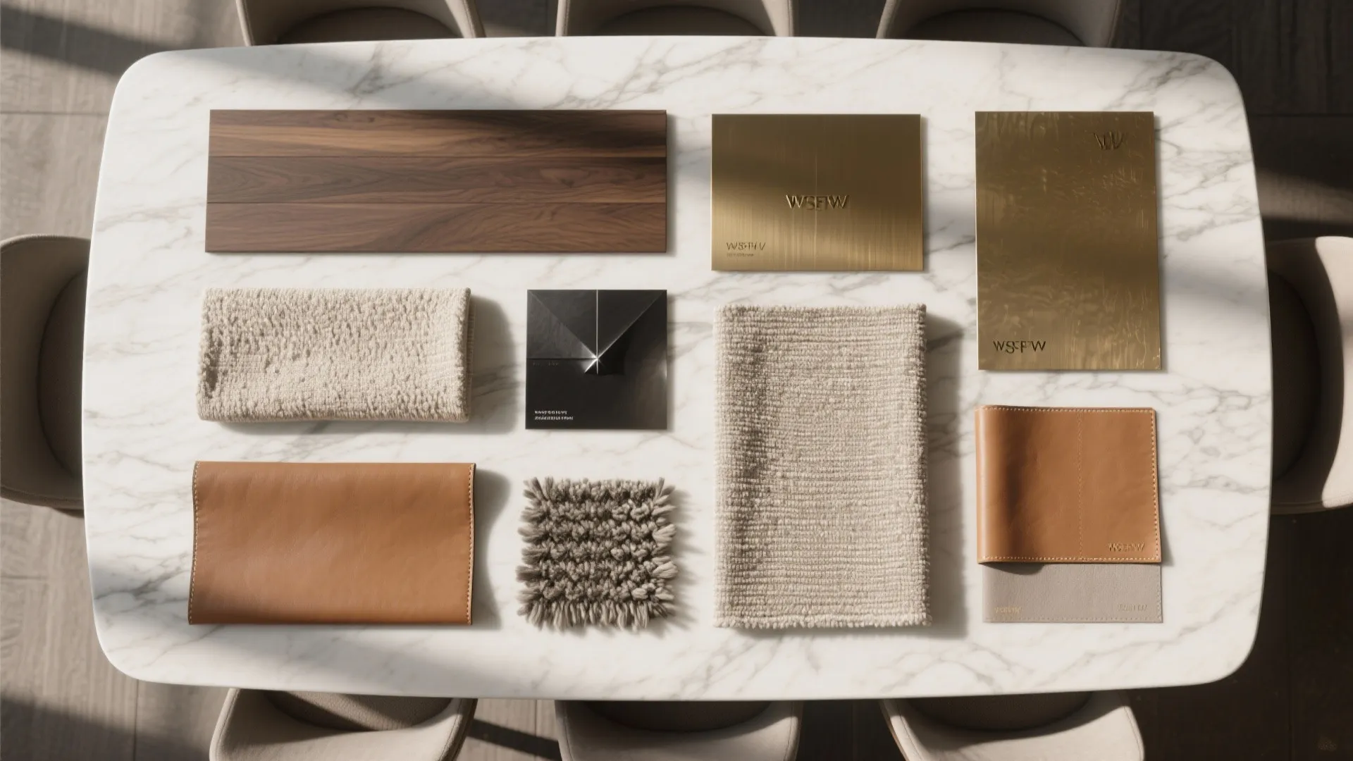 Material palette: marble, wood, and brass done right