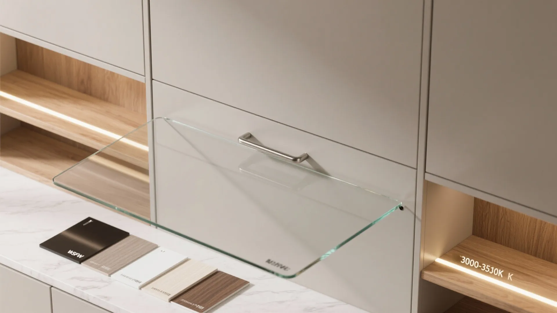 Glass backsplash for airy depth