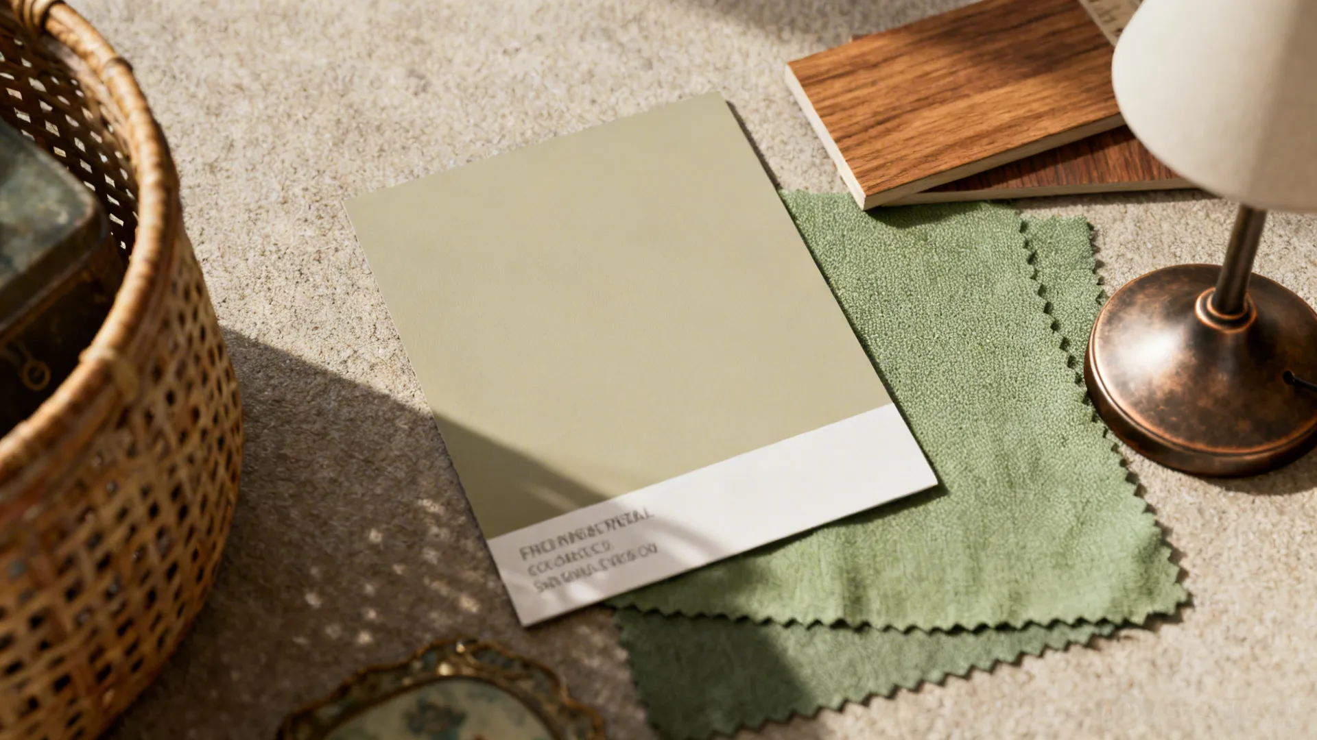 Flatlay of material and color swatches for designing a cozy corner.