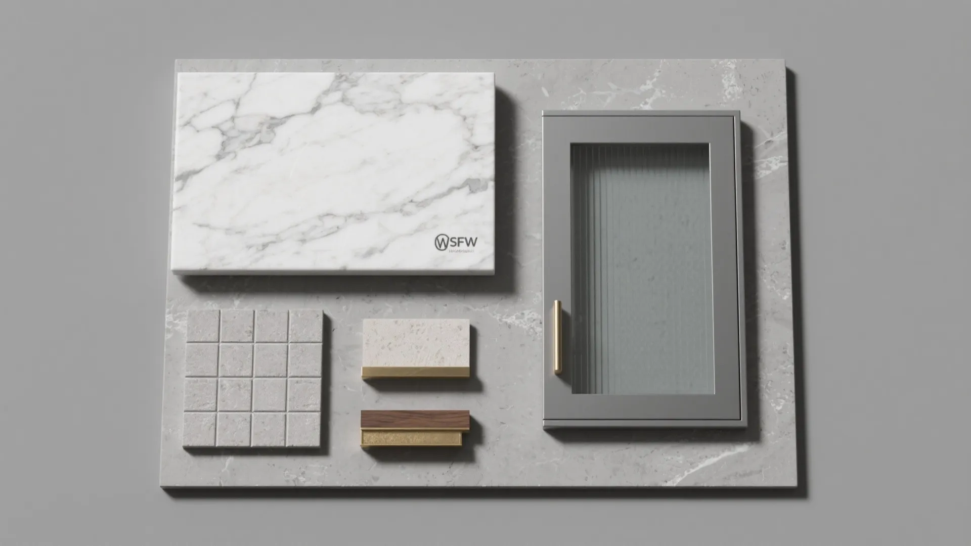 5. Mixed materials: concrete, marble and glass for texture