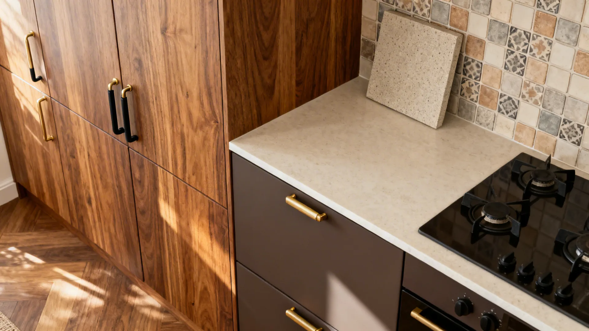 Material Harmony: Warm Wood, Easy-Clean Surfaces