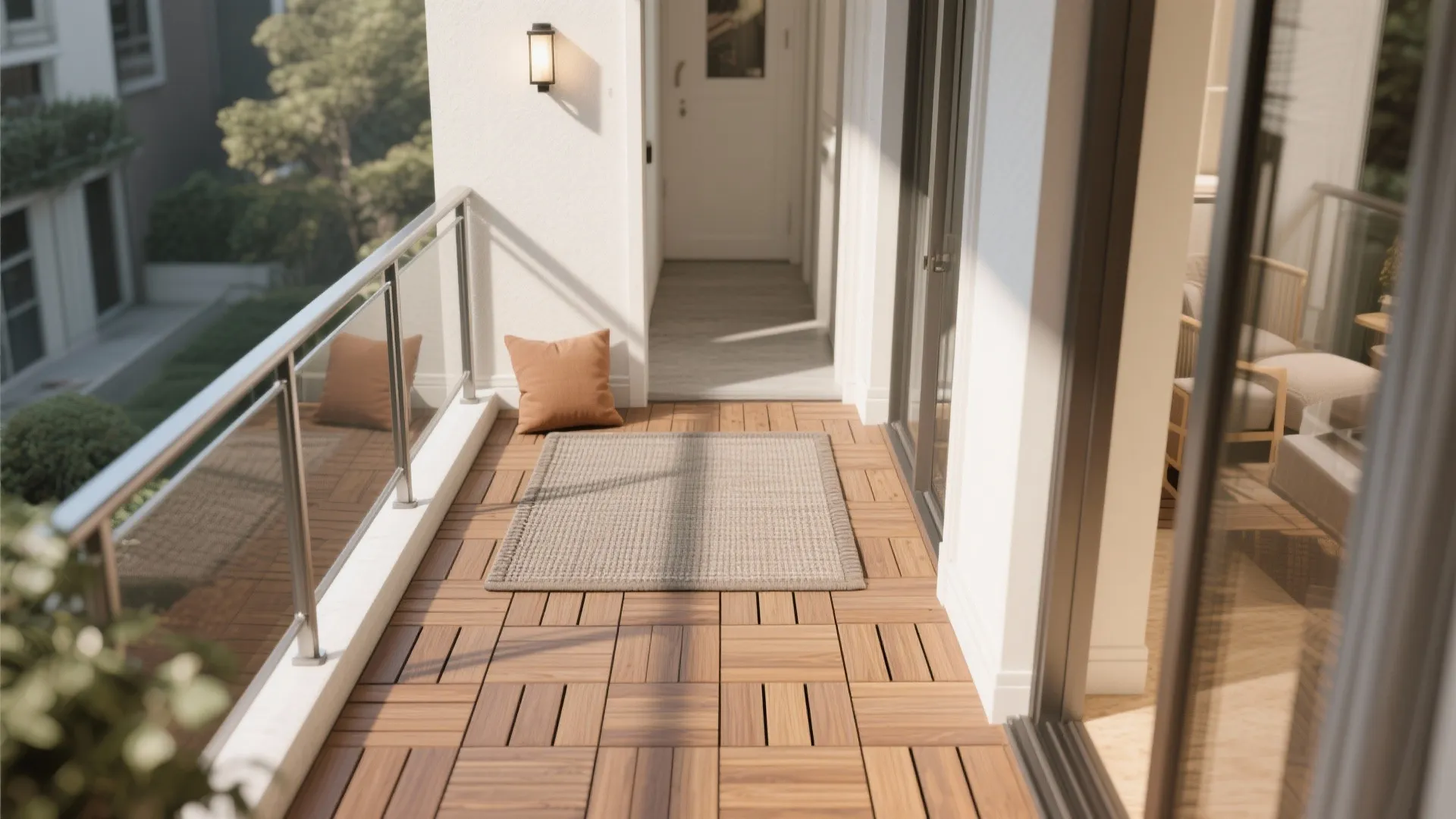 5) Material Layering: Warm Wood, Outdoor Rugs, and Subtle Accents