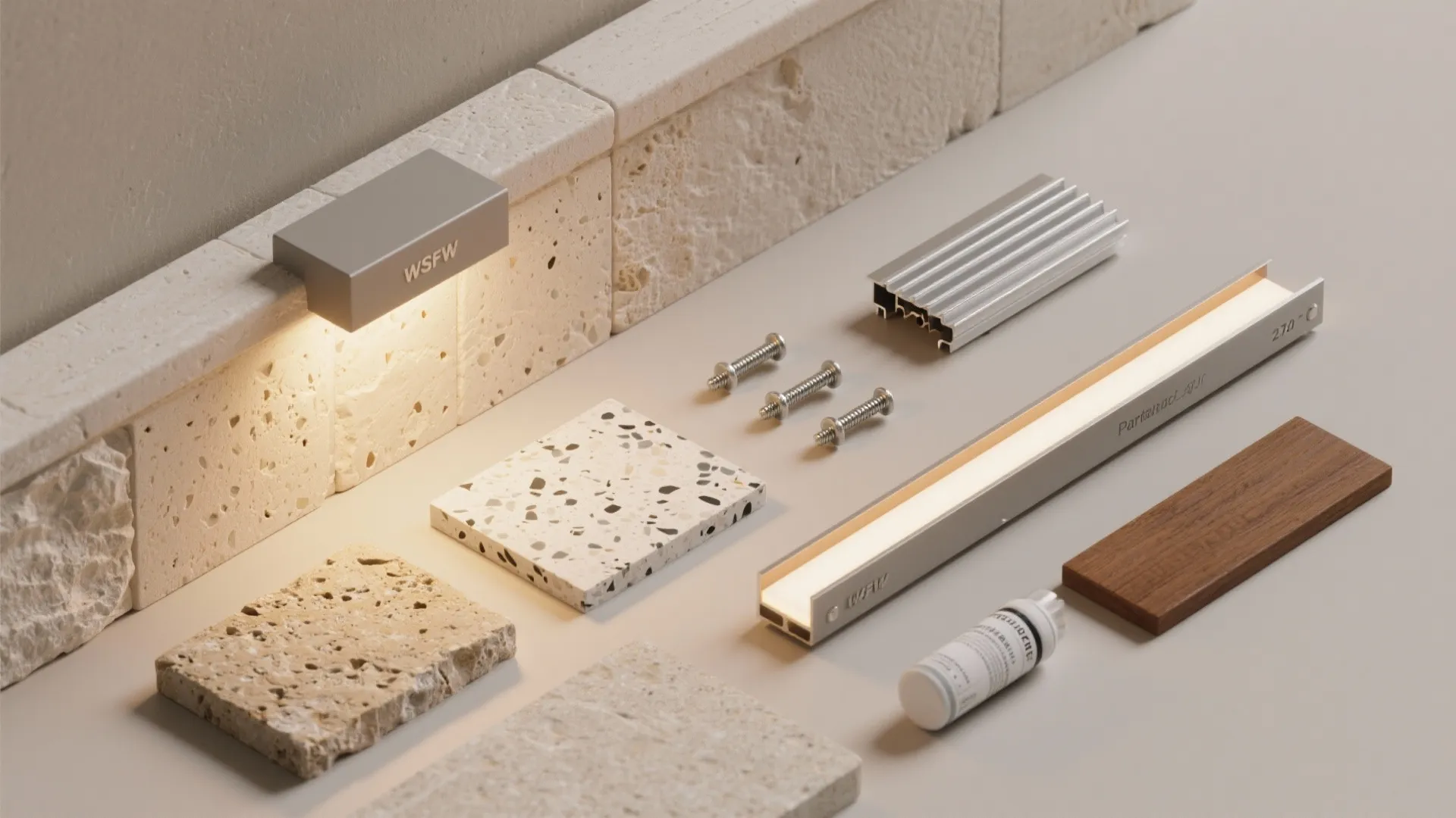 Material-led glow: stone, wood, and micro-baffles