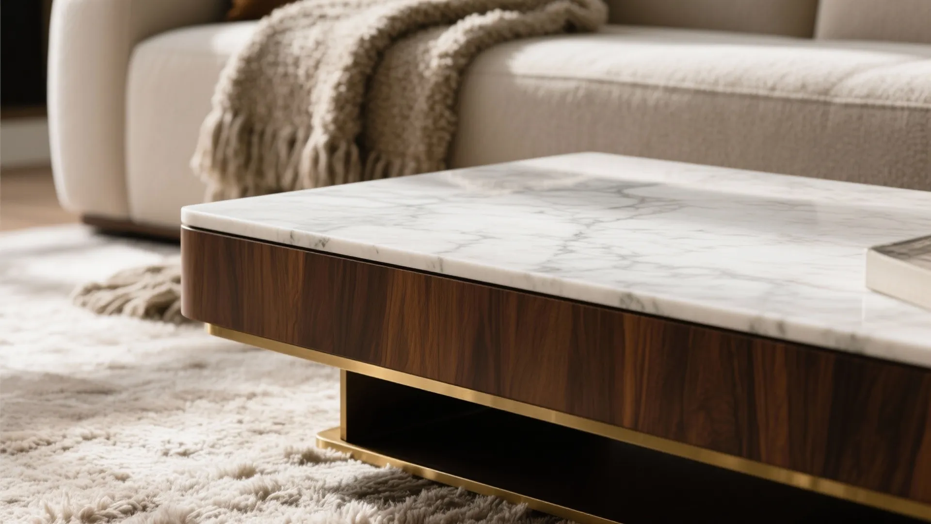 Textural depth: stone, wood, and plush