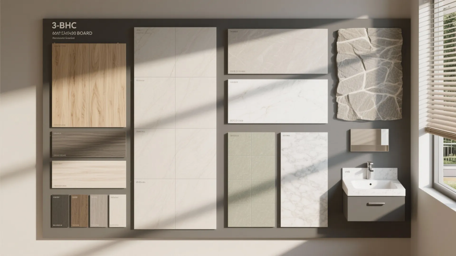 Material palette: cool underfoot, warm to the eye