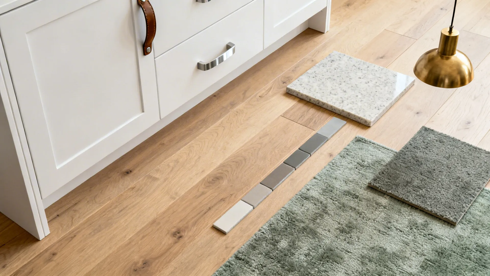 Material rhythm: unify floors, differentiate touch points