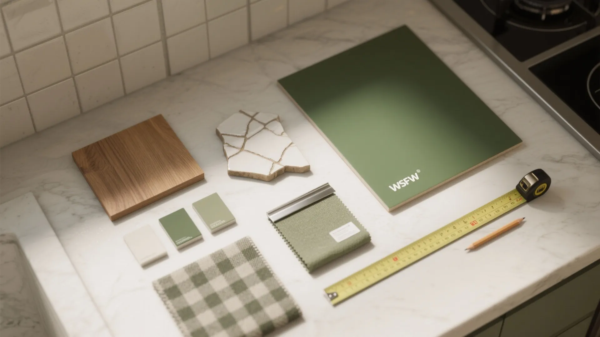 4. Mixed-Material Accent Wall (Wood + Tile + Paint)