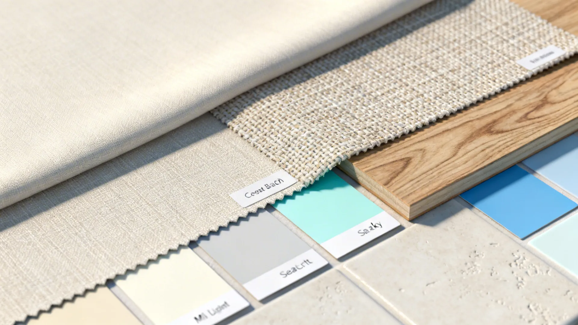 Close-up of UV-resistant fabric and flooring samples for coastal condos
