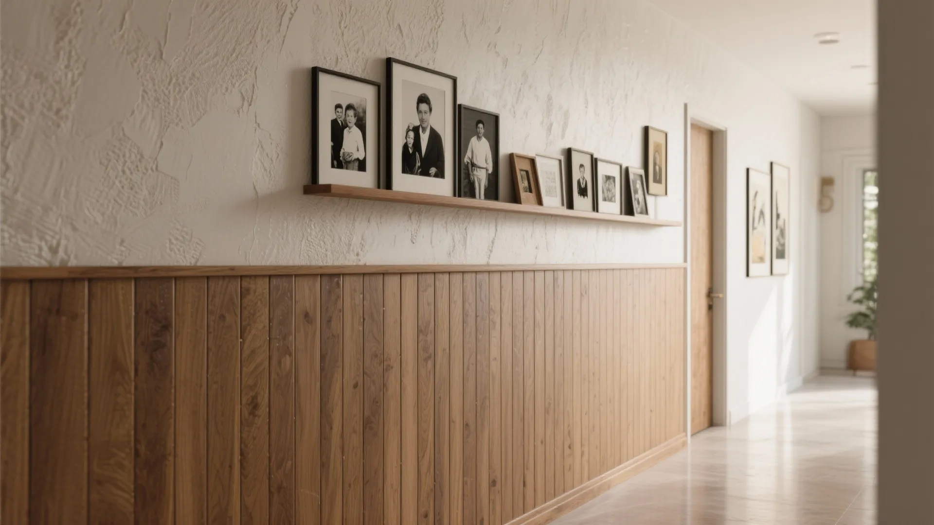 5) Material-Story Accent Wall: Wood, Textured Paint, and Art