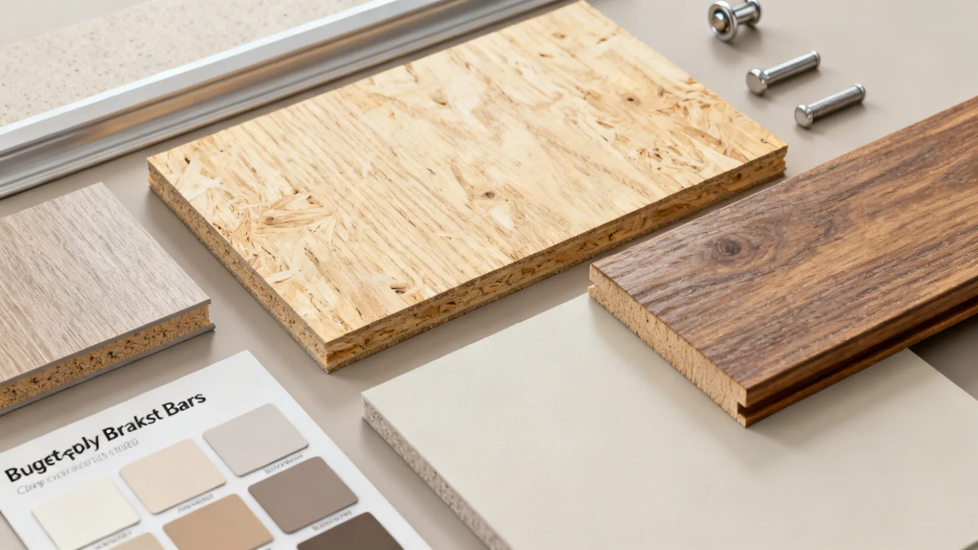Material swatches and hardware samples for budget-friendly breakfast bar finishes