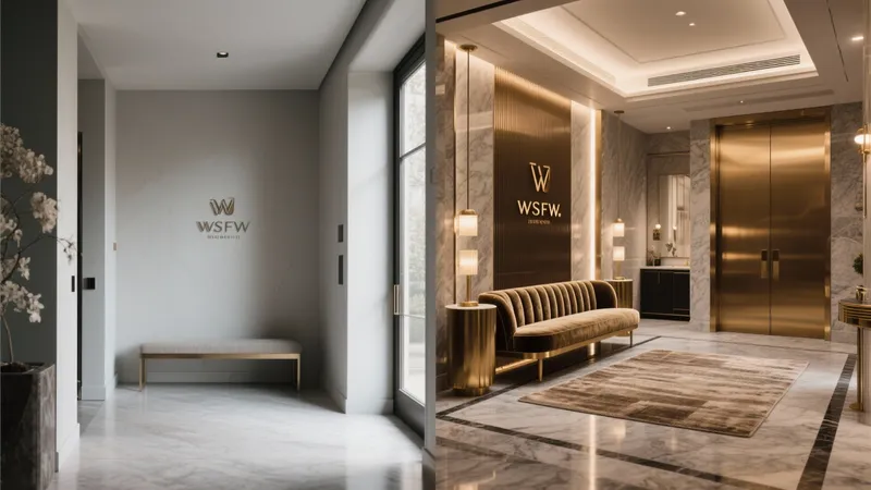 Luxury Commercial Lobby Design with Gold Accent & Marble Finishes